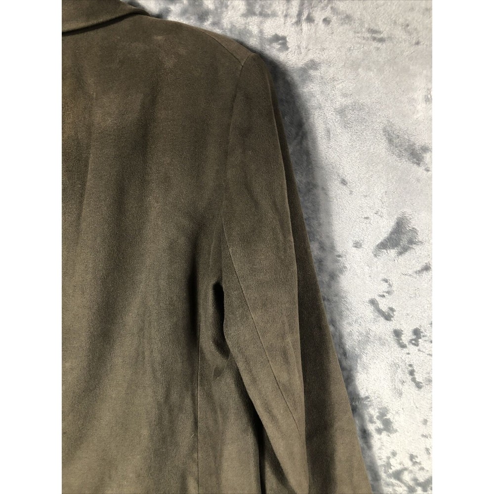 Anne Klein Neiman Marcus Suede Olive Green Women’s Moto Jacket Large Snap Front - Picture 14 of 15